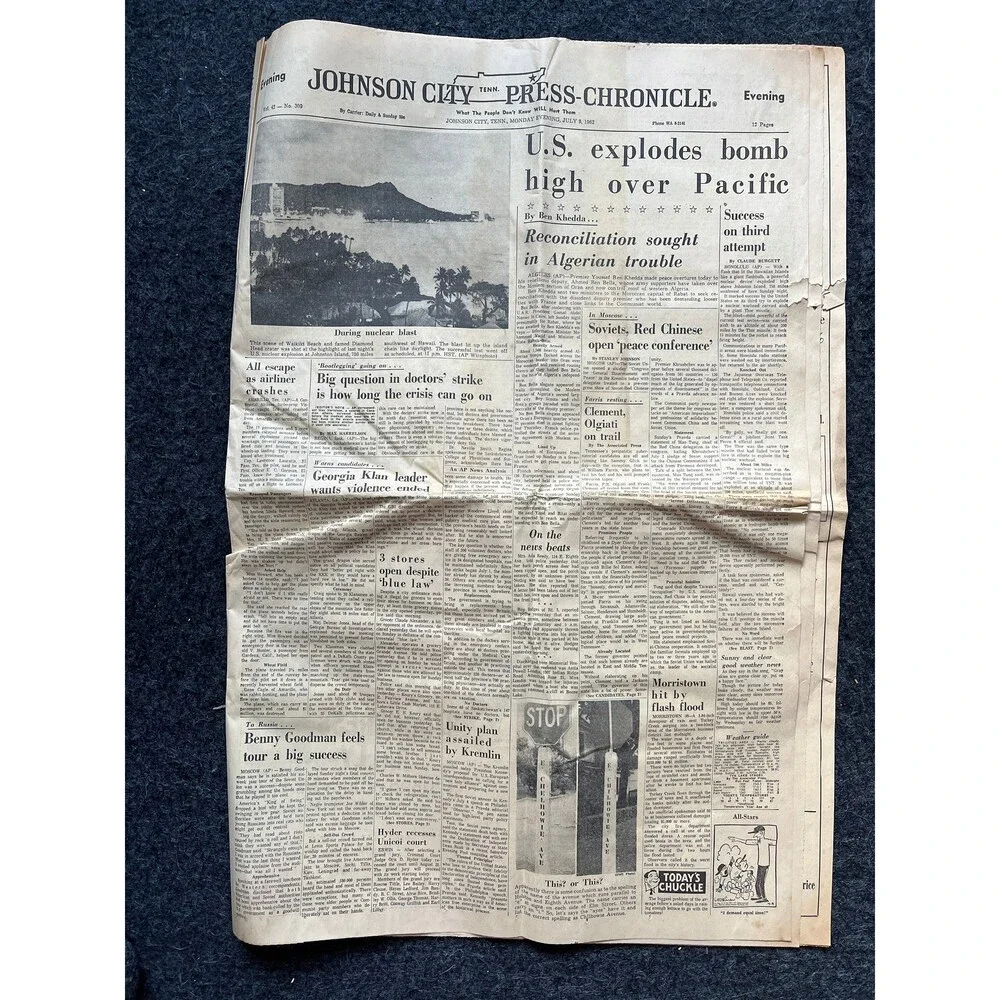 1962 Operation Dominic US Tests 31 Nuclear Bombs, Original Vintage Newspaper, C